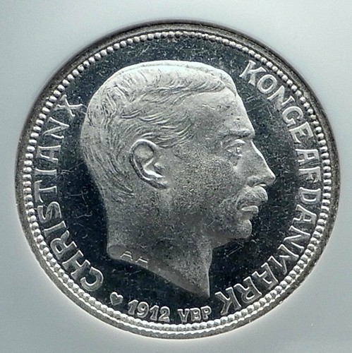 1912 DENMARK Kings CHRISTIAN X FREDERIK VIII Genuine Silver 2 Kr Coin NGC i78713 - Picture 2 of 5