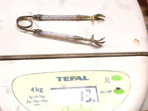 🇫🇷 ALTE ZUCKERZANGE PERLMUTT VOGELPFOTE VERMEIL GOLD AUF MASSIV SILBER 800 - Bild 13 von 13