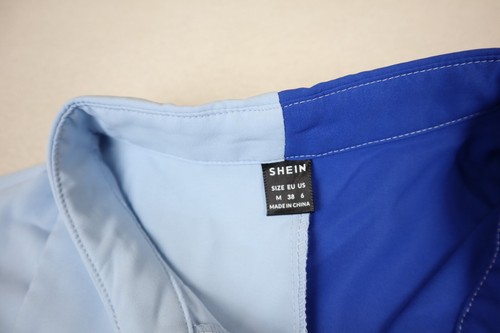 WOMEN'S BLUE SPLIT HALF & HALF COLOR BLOCK SHIRT DRESS - SHIFT - SIZE M/6 - Bild 5 von 7