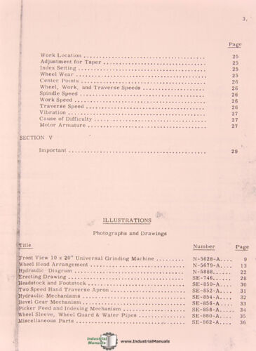 Norton 10" x 20", smerigliatrice universale, istruzioni e manuale ricambi 924-2 1953 - Foto 4 di 5