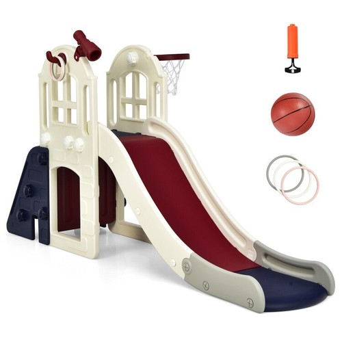 6-In-1 Large Slide Kids Baby Playset Climber Slide Set Toddler W/Basketball Hoop - Picture 5 of 12