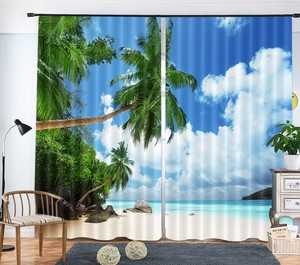 Blue Sky Scenery Palm Tree Hawaiian Window Curtains Mural Blockout
