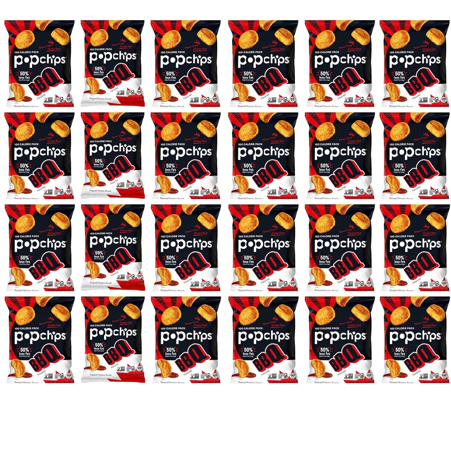 Popchip - Картофельные чипсы с натуральным соусом барбекю - 0,8 унции (упаковка из 24 штук)