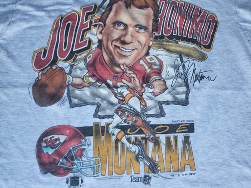 Vtg Kansas City Chiefs Joe Montana Comic Xplosion Shirt USA Single Stitch L 49er - Picture 7 of 8