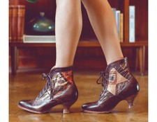 Oak Tree Farms Jacquelyn Brown Leather Boots Pattern Women&#039;s Size 8.5 Nib