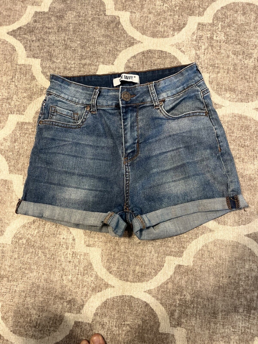 blue savvy denim jean shorts size 29 high waisted medium wash cuffed hem