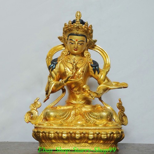 Tibet Nepal Bronze Gilt Painting Vajradhara Vajrabhairava Goddess Buddha Statue - Picture 8 of 9