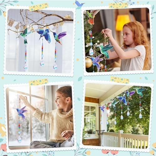 6 Stk 5D Diamant Kristall Sonnenfänger Hummingbird Fensterdeko Schlüsselanhänger - Bild 5 von 7
