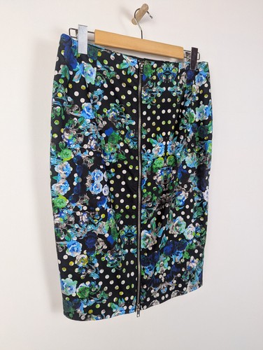 PORTMANS Womens Pencil Skirt Sz 12 Black/Blue Floral Polka Dot Cotton Lined - Picture 4 of 6