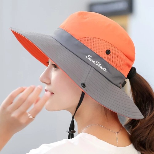 Haute Edition Women's Wide Brim UV Protection Mesh Sun Hat with Ponytail Hole - Picture 15 of 16