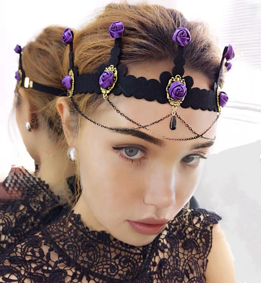 Mujeres NEGRO Púrpura Gótico Gótico Halloween Reina Fiesta Diadema Corona Tiara Foto 2 de 4