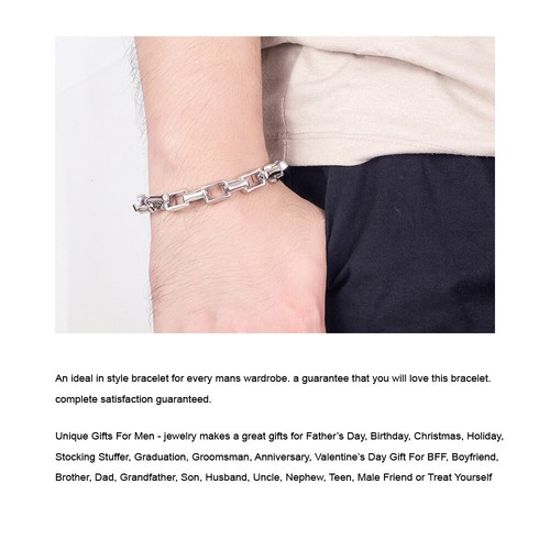 Solid 925 Sterling Silver Cube Link Chain Two Locks Bracelet 10.5mm for Unisex - Picture 5 of 6