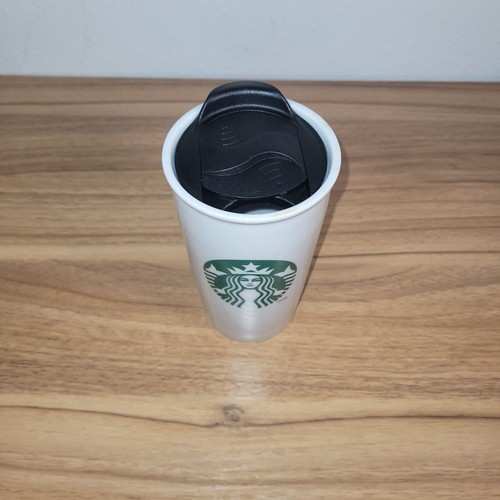Starbucks Ceramic White Green Siren Logo Travel Tumbler Mug Cup 12 Oz w/ Lid - Picture 2 of 7