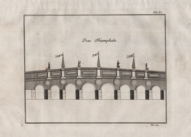Roma Rome Ponte Neroniano Trionfale Bridge Architecture Copperplate 1735 Roma Rome Ponte Neroniano Trionfale Bridge Architecture Copperplate 1735