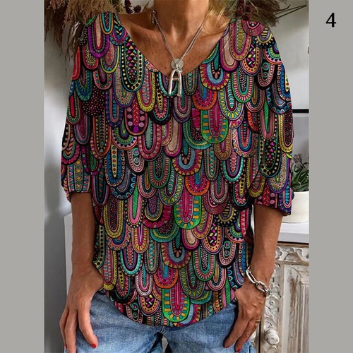 Damen Boho Blumen lässig lose Tops Damen Kurzarm Bluse Tunika T-Shirt Tee - Bild 14 von 18