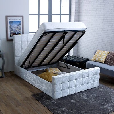 TIME4DREAMZ OTTOMAN STORAGE GAS LIFT UP DOUBLE & KING SIZE FABRIC BED MEMORY FOAM MATTRESS