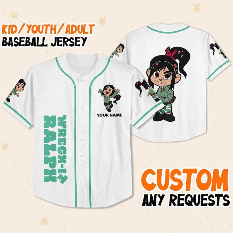 Custom Disney Wreck it Ralph Vanellope Simple, Custom Baseball Jersey