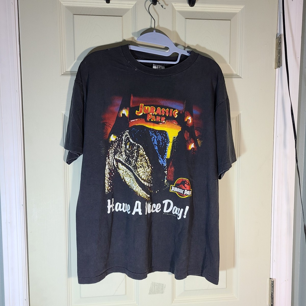 ☆Adidas☆Originals BBLS WASHED TEE Dark Blue VTG Jurassic Park Have A Nice Day L T-Shirt Black Movie