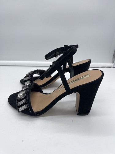 Audrey Brooke Bejeweled Black Suede Heeled Sandals Women’s Size 8 - Picture 3 of 6