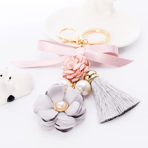 1 Stck. Mode Rose Blumen Schlüsselanhänger Schlüsselanhängsel Perle Schleife Kette Quaste Schlüsselring Tasche - Bild 4 von 11
