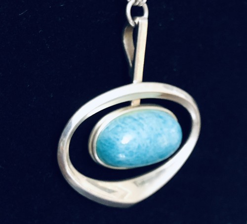Rare Vintage David Andersen Modern Sterling & Amazonite Pendant and Chain Signed - Bild 8 von 23