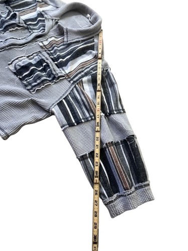 POL Jacket Womens Large Gray Waffle Thermal Pockets Striped Lagenlook Artsy Boho - Picture 9 of 9