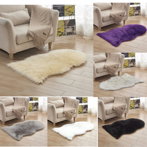 Faux Fur Sheepskin Rugs Soft Plain Fluffy Skin Fake Rug Cheap Washable Mat Small - Picture 2 of 20