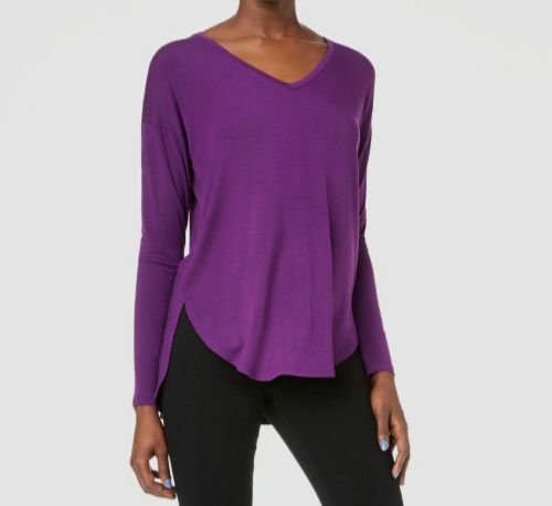 $69 I.N.C Para Mujer Púrpura Cuello en V Mangas Largas Alto Dobladillo Bajo Camiseta Talla XS - Imagen 1 de 1
