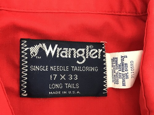 Vintage Wrangler Pearl Snap Button Shirt Red Single Needle 17x33 - Cowboy Rodeo - Picture 4 of 12