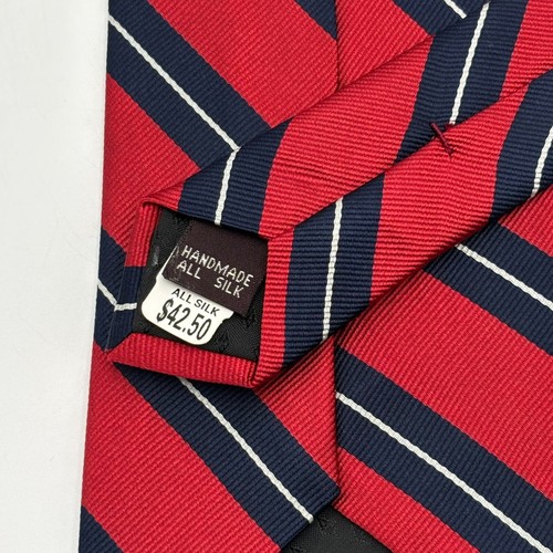 VTG Ashford & Brooks Mens Repp Tie 100% Silk Red Navy White Traditional Stripe - Picture 7 of 8