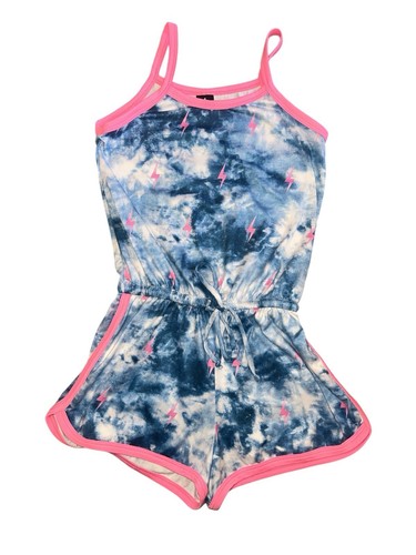 Pixie Lane Girls Tie Dye Lightning Bolt Print Shorts Romper Size 7 - Picture 1 of 3