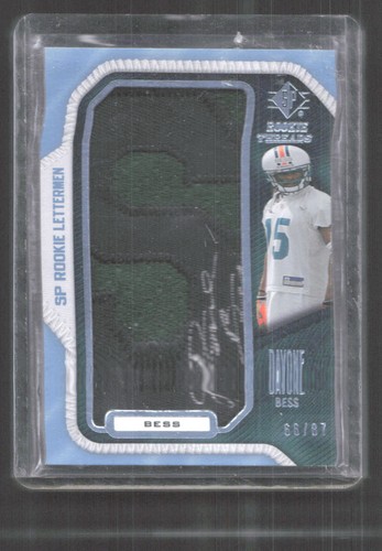 2008 SP Rookie Threads Lettermen College Name /87 Davone Bess #BE46 Auto RC