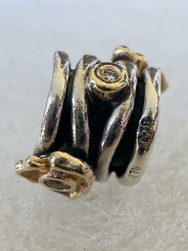 Pandora 14k Gold & Sterling Silver Peridot Diamond Charm #790318D - Picture 4 of 7