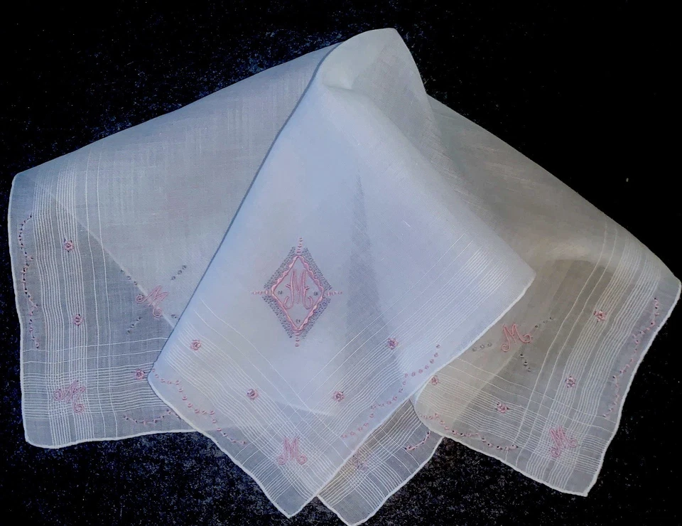 De Colección Monograma “M” Handky Boda Blanco Lino Madeira Bordado - Excepcional Foto 3 de 4