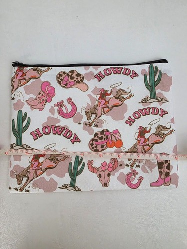 New Howdy Western-Themed Canvas Zipper Pouch 9x7 In With Cowboy & Cowgirl Print - Picture 8 of 9