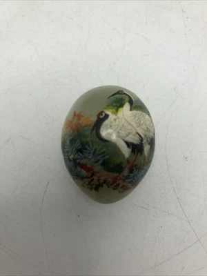 Vintage Hand Painted Eggs Bird Flower (Jade??) - Image 1 of 4