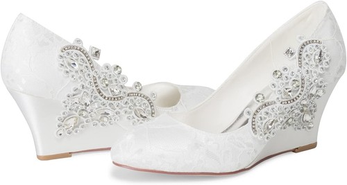JIAJIA 1217524 Women's Bridal Shoes Closed Toe 2.95" Wedge Heel 7.5, Ivory - Bild 4 von 8