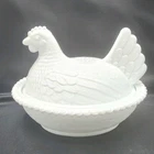 Indiana Glass Hen On Nest White Milk Glass  Vintage Mid Century 7" X 5.5"