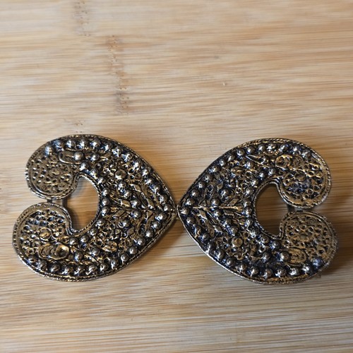 Cinturón Corazón Brutalista Vintage Cierre Hebilla Tono Dorado Texturizado Años 60 70 Declaración - Imagen 18 de 21