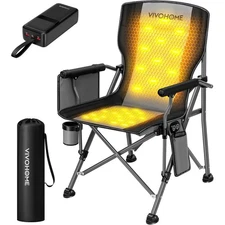 45W Padded Heated Camping Chair with 27000mAh Power Bank Portable Folding Seat