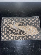 Vintage Metalic Beaded Peacock Evening Clutch Black Velvet 5" x 8"