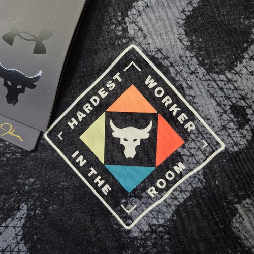 Under Armour Project Rock Shirt Mens Small Hardest Worker Black Camo Outdoor - Picture 3 of 9
