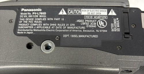 Panasonic Pv-L780D Palmcorder VHSC Camcorder Untested As Is - Picture 8 of 9