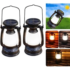 2X Solar Lantern Hanging Lights Vintage LED Camping Lamp Rechargeable Waterproof