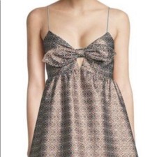 Alice + Olivia Mini Dress Fit & Flare Brown Patterned Bow Cutout Party Cocktail