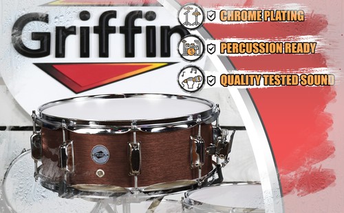 GRIFFIN 14 Snare Drum - Hickory 14x5.5 Poplar Wood Shell Percussion Kit Set - Picture 7 of 12