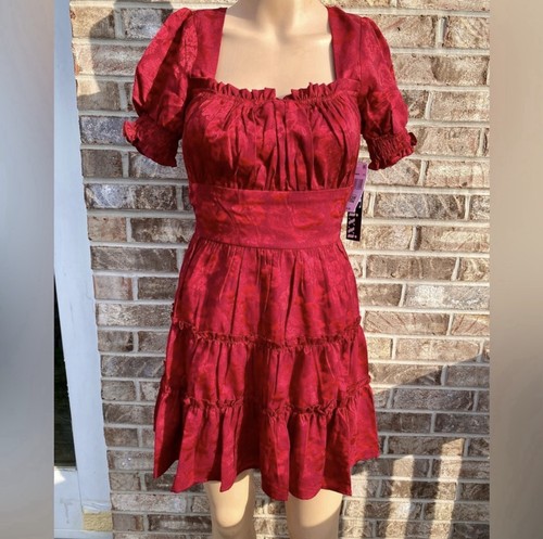 NWTs Trixxi Floral Burgundy Red Ruffle Mini Dress Small