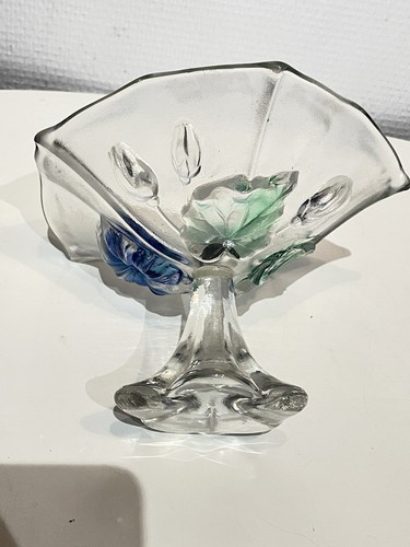 petite coupe Vide-poches vintage en Verre Moulé Décor Floral 1980 - Foto 12 di 16