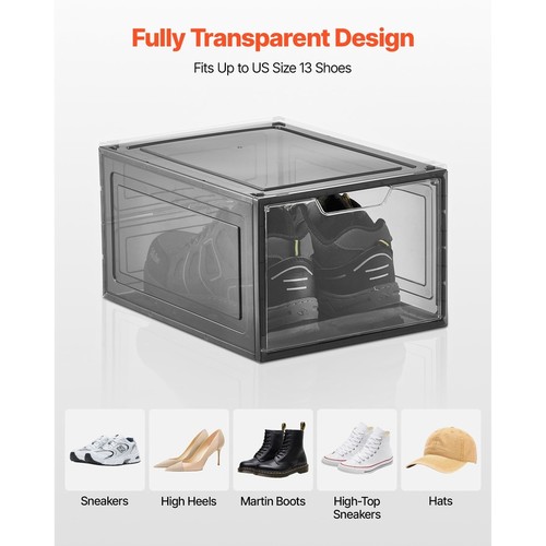 Stackable Clear Shoe Storage Boxes Magnetic Door Set of 6 Organizing Footwear US - Picture 7 of 10