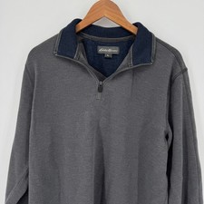 Eddie Bauer Men's Gray Long Sleeve Quarter Zip Pullover Sweater Size Large